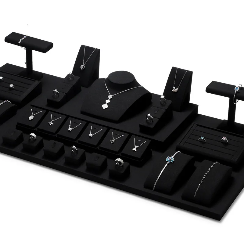 

Black Microfiber Set Jewelry Display Stand Business Exhibition Ring Necklace Earring organizer props Jewelry counter showcase