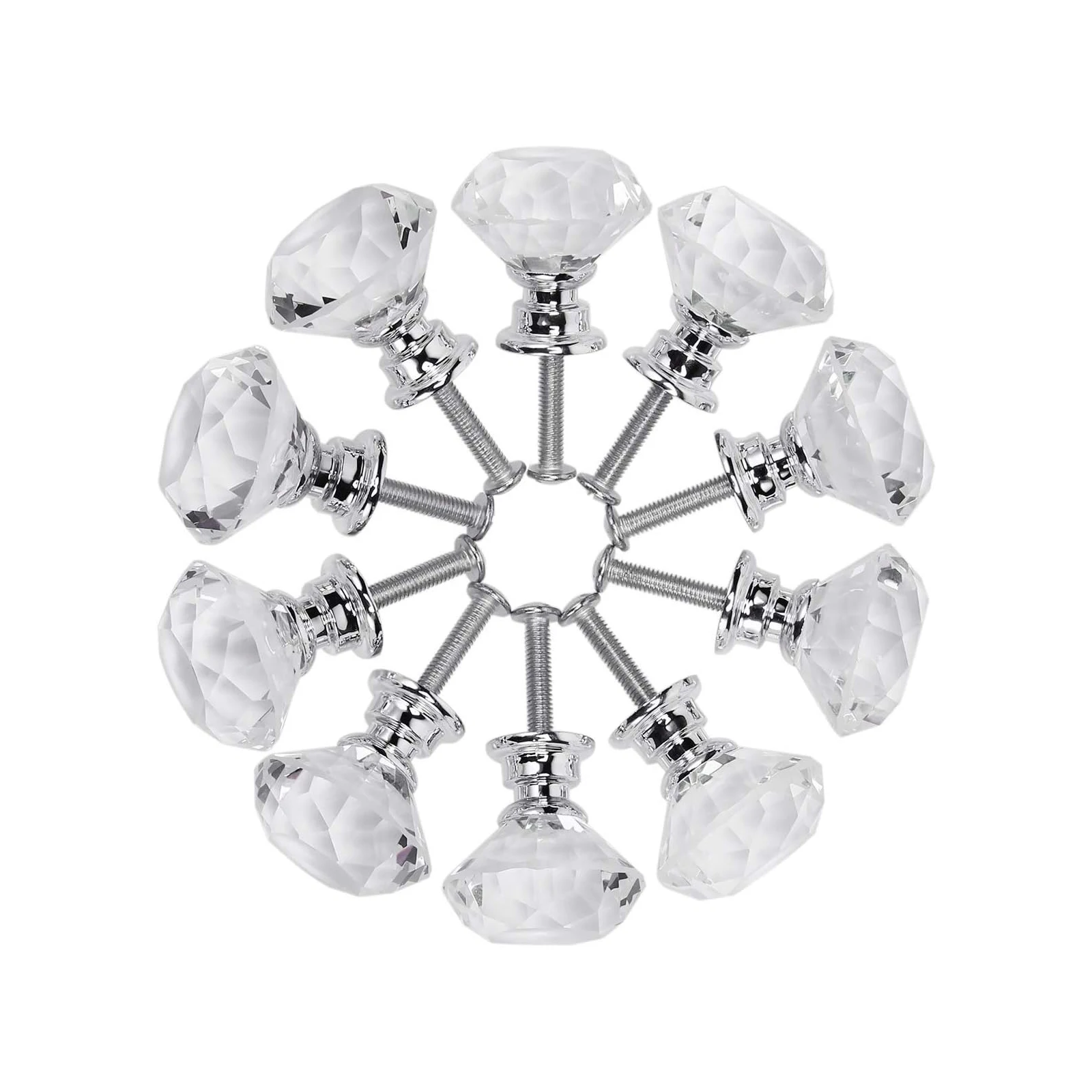 10 Pcs Crystal Glass Cabinet Knobs 30mm Diamond Shape Drawer Kitchen Cabinets Dresser Cupboard Wardrobe Pulls Handles (Clear)