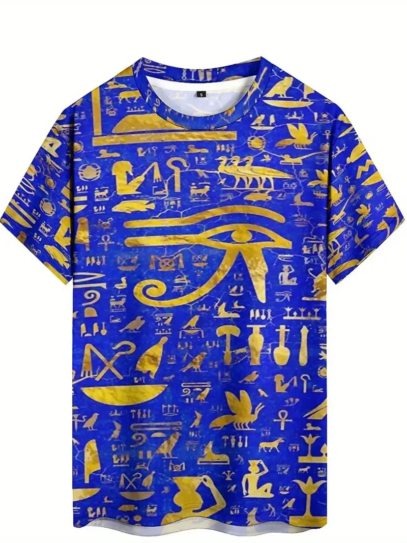 مصر القديمة الجرافيك ثلاثية الأبعاد تي شيرت مطبوع للرجال فرعون نمط تي شيرت الصيف عادية تيز الجولة الرقبة بلايز فضفاضة قصيرة الأكمام