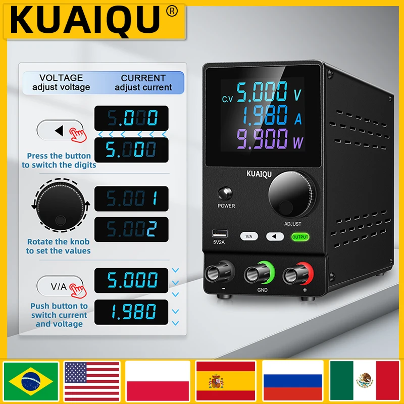 KUAIQU 0-30V DC Labor-Netzteil 0-10A Einstellbarer Tisch-Labornetzregler 0-300W EIN/AUS 60V 120V Stromquelle Reparaturwerkzeuge