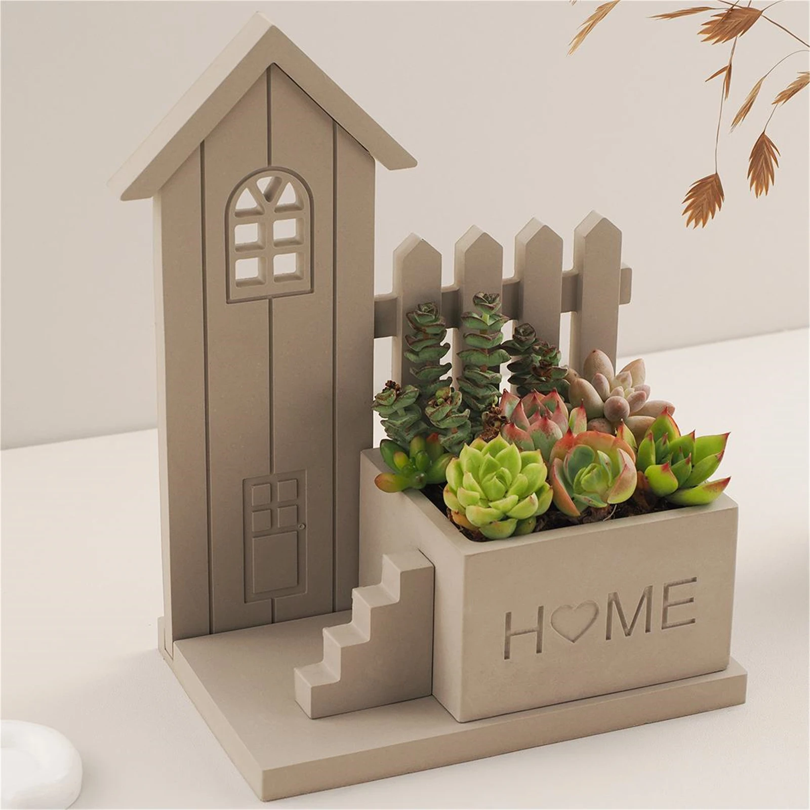 House Fence Succulent Planter Plaster Silicone Mold DIY Crafts Jewelry Storage Resin Mold Desktop Decoration Home Decoration