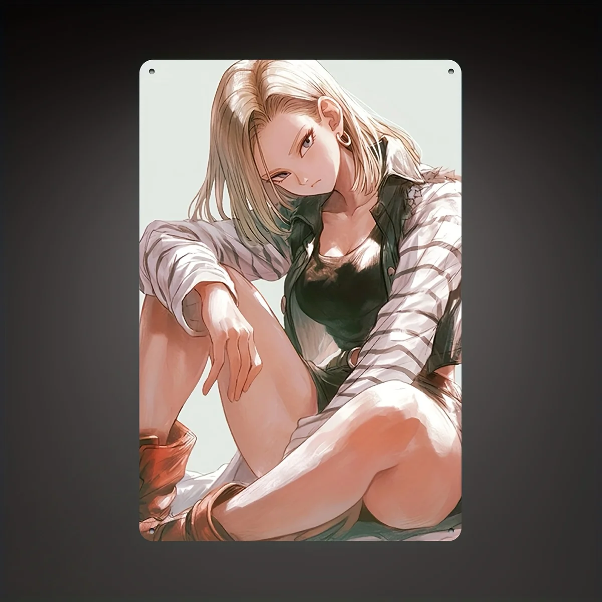 for Android 18 Anime Girl Metal Wall Art Sign -  Retro Vintage Decor Home, Office, Man Cave, Restaurant & Store No Electricity N