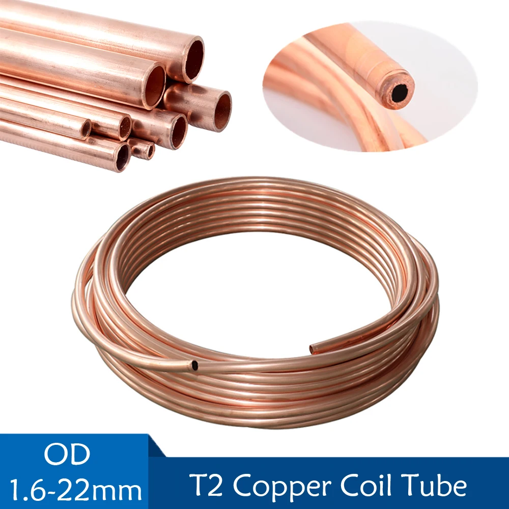 

1M/2M/5M/10M Soft Copper Tube Coil OD1.6-22mm 99.9% T2 Copper Pipe /For Wire Pipe Airs Conditioner Cooling DIY Crafts