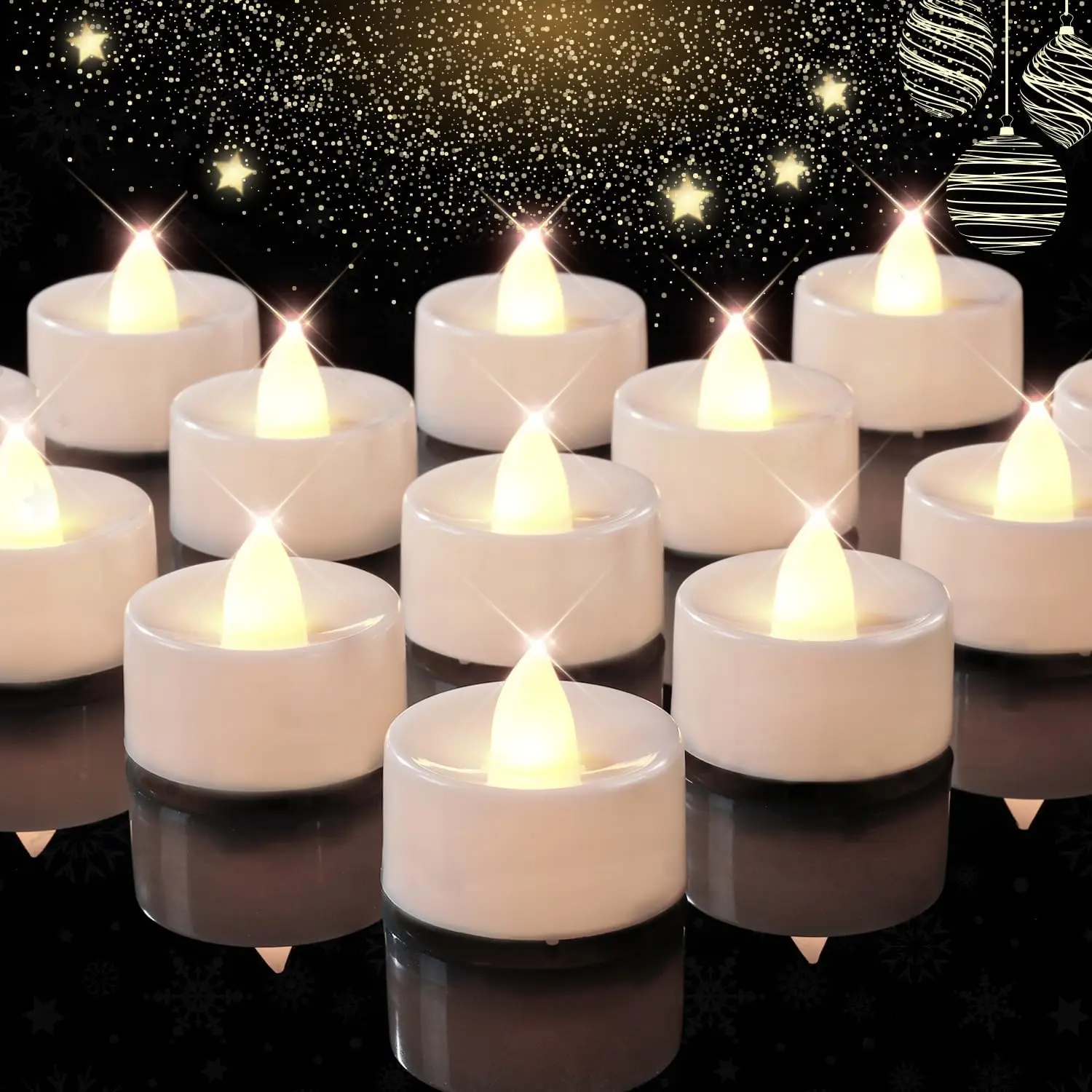 

Set of 24 Flameless LED Tea Lights, Warm White Flickering Candles for Christmas Decor