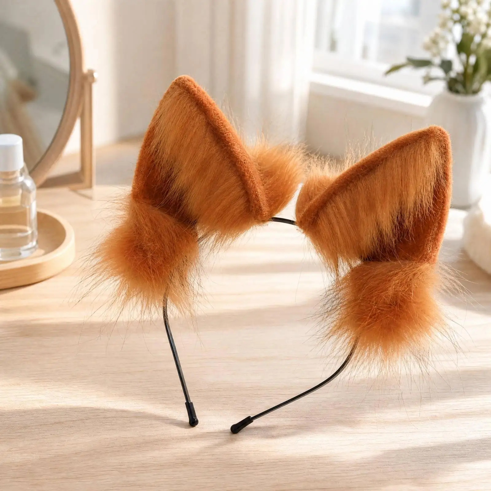 Faux-Fleece Headpiece Headband Soft Fuzzy Covering Animal Ears Headband Flexible Furry Ear Hairhoop for Cosplayers, Themed