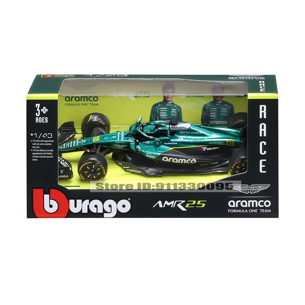 Bburago 1:43 F1 2025Aston Martin AMR25 # 14 Fernando Alonso # 18-lans wandeling legering auto gegoten model speelgoed verzamelobject