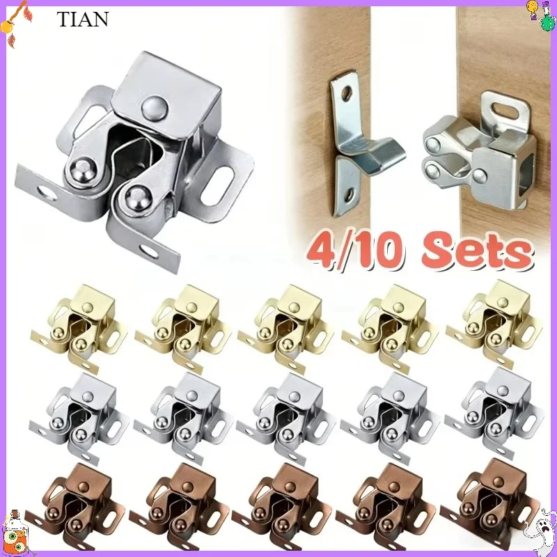 10 Sets Press Double Roller Catches Home Wardrobe Door Buckles Dual Wheel Spring Fixed Lock Buckle Low Foot Cabinet Catch Closer