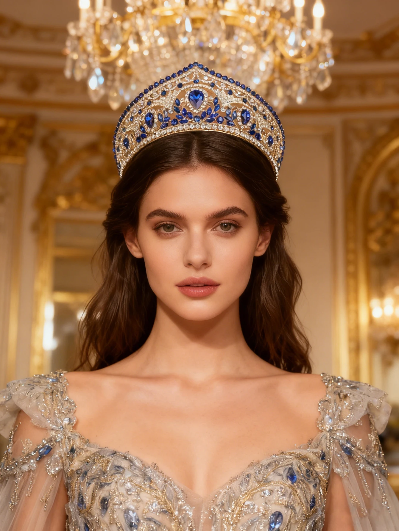 

Роскошная повязка на голову с короной золотого и синего цвета, свадебный аксессуар для волос с бриллиантами в дворцовом стиле, сверкающий головной убор королевы для вечерних вечеринок