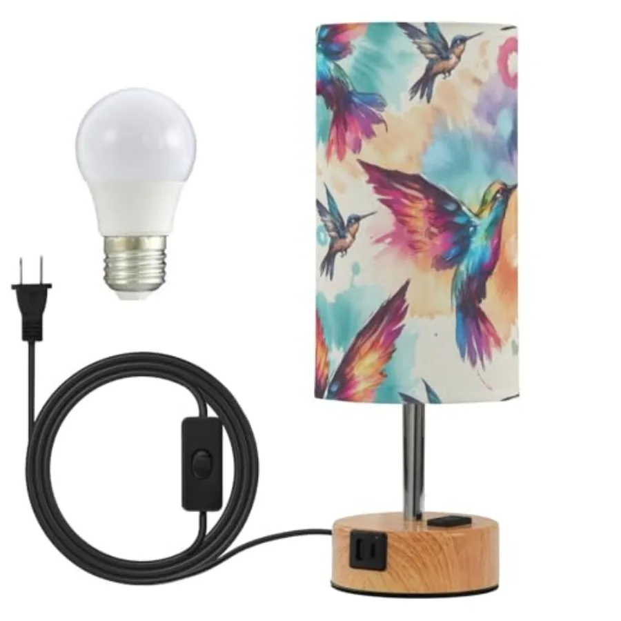 

Bedside Table Lamp Colorful Humming Birds Tie Dye Touch Lamp for Bedroom 3 Way Dimmable Nightstand with USB Charging Ports Livi