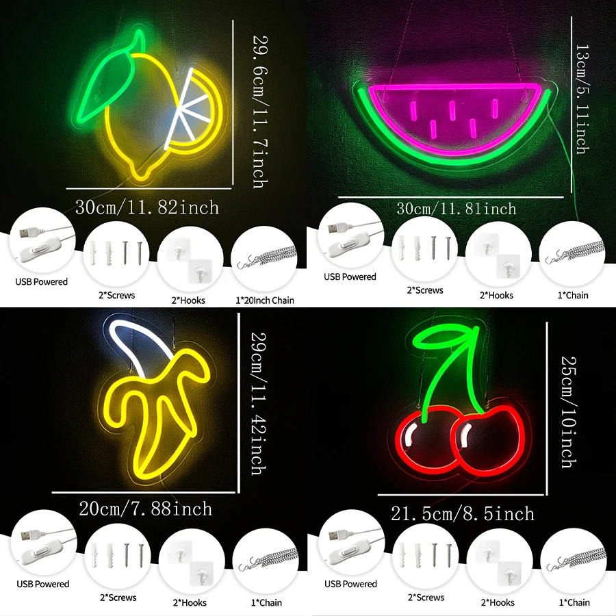 Cherry Neon Sign For Wall Decor,Led Neon Light For Supermarket Decor,Restaurant,Home Kitchen,Food Stalls,Cafes,Party,Bar