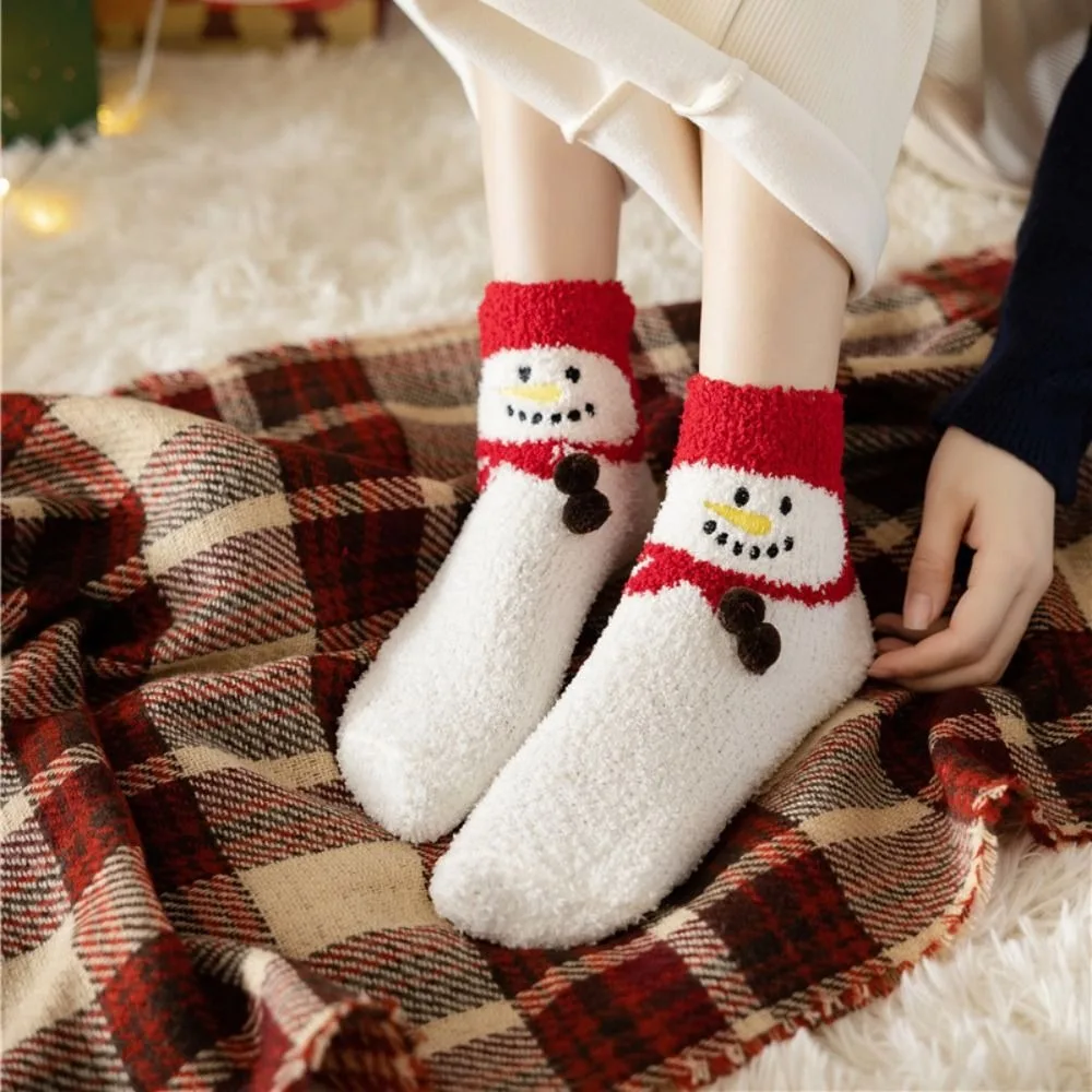 Comfortable Santa Claus Fleece Christmas Socks Snowman Thincken Mid Tube Socks Warm Hosiery Women's Floor Socks Decoration