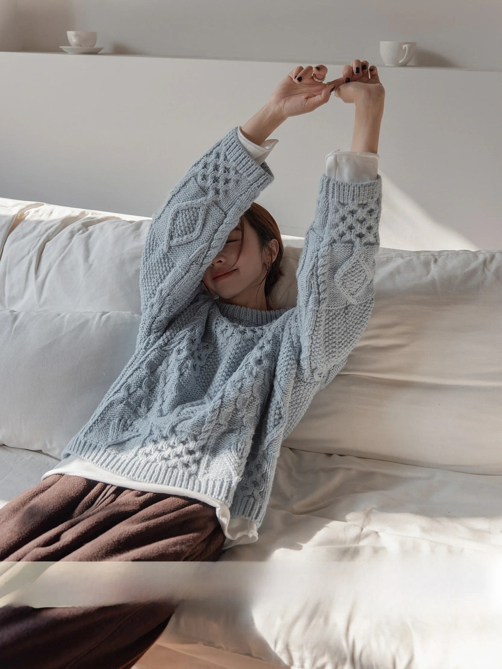 

Женский свитер VNOOK крупной вязки с круглым вырезом, осенне-зимний, в корейском стиле, свободный, объемный, с узором «косы»