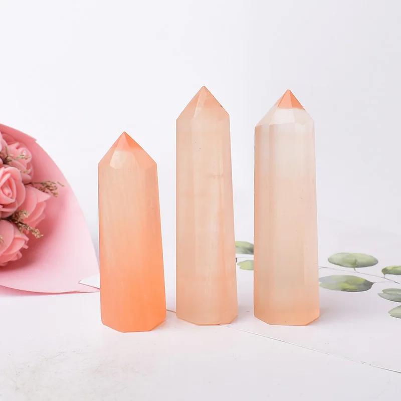 Natural Red Selenite Quartz Crystal Point Healing Stone Hexagonal Prisms 50-80mm Obelisk Wand Stone Chakra Home Decor 1PC