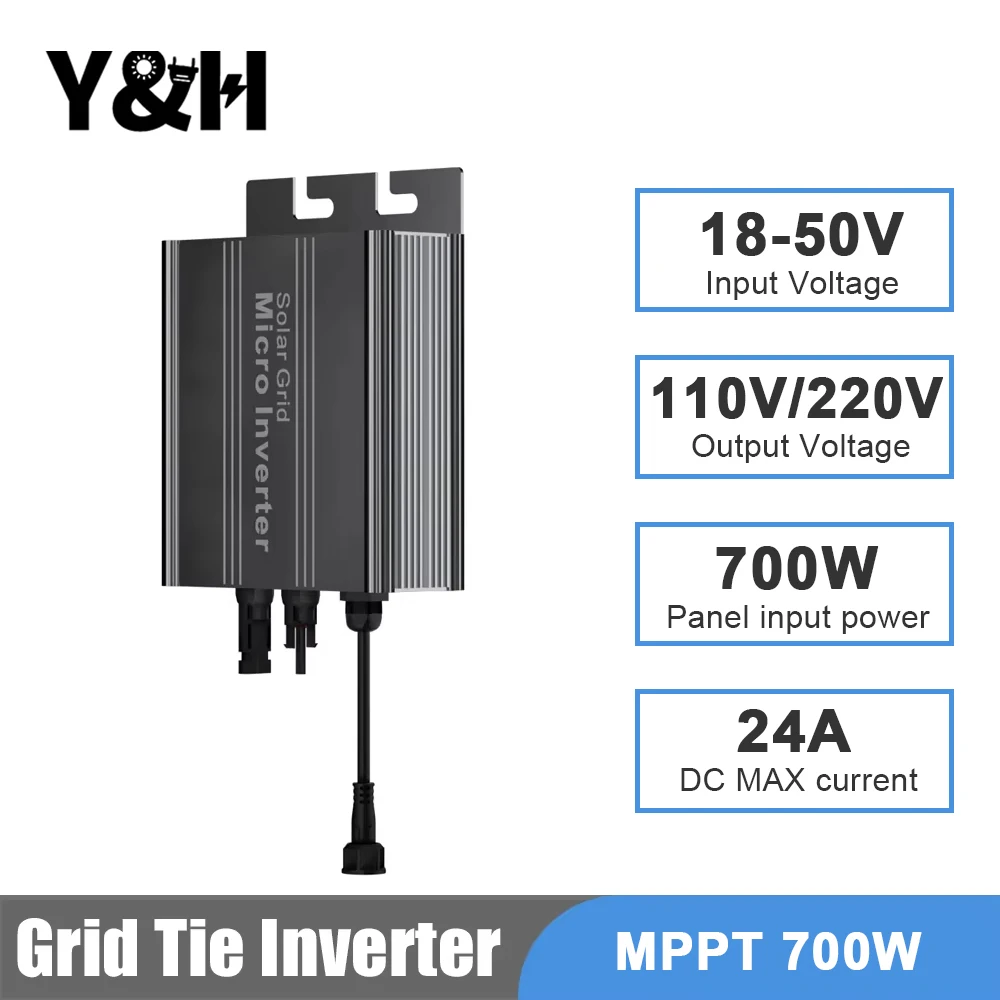 

Y&H MPPT 700W 500W 350W 180W Solar Grid Tie Inverter PV DC18-50V Micro Inverter to AC120V/230V Home Appliance Inverter