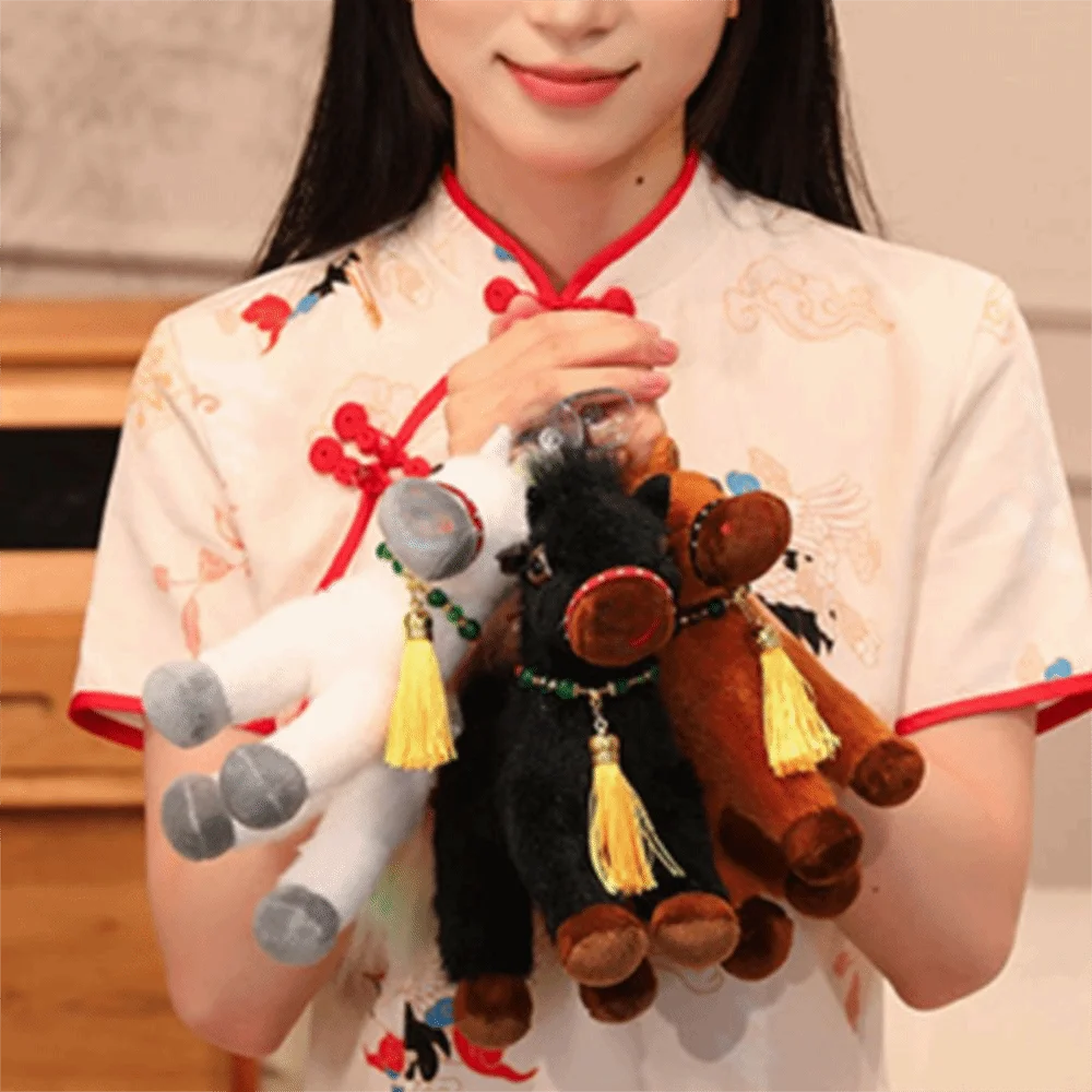 Simulação primavera festival mascote brinquedo cavalo cauda macia pp algodão recheado pônei brinquedos de pelúcia 20/25/30cm com borla