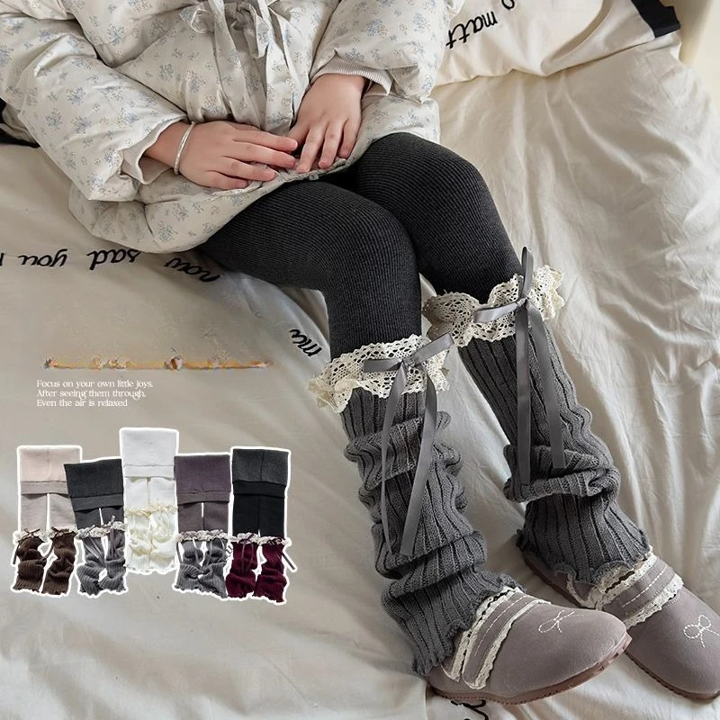 Kids Girls Cute Lace Stitching Tights Velvet Pantyhose 2025 New Autumn Winter Cotton Clothing False Two-piece Warm Leggings