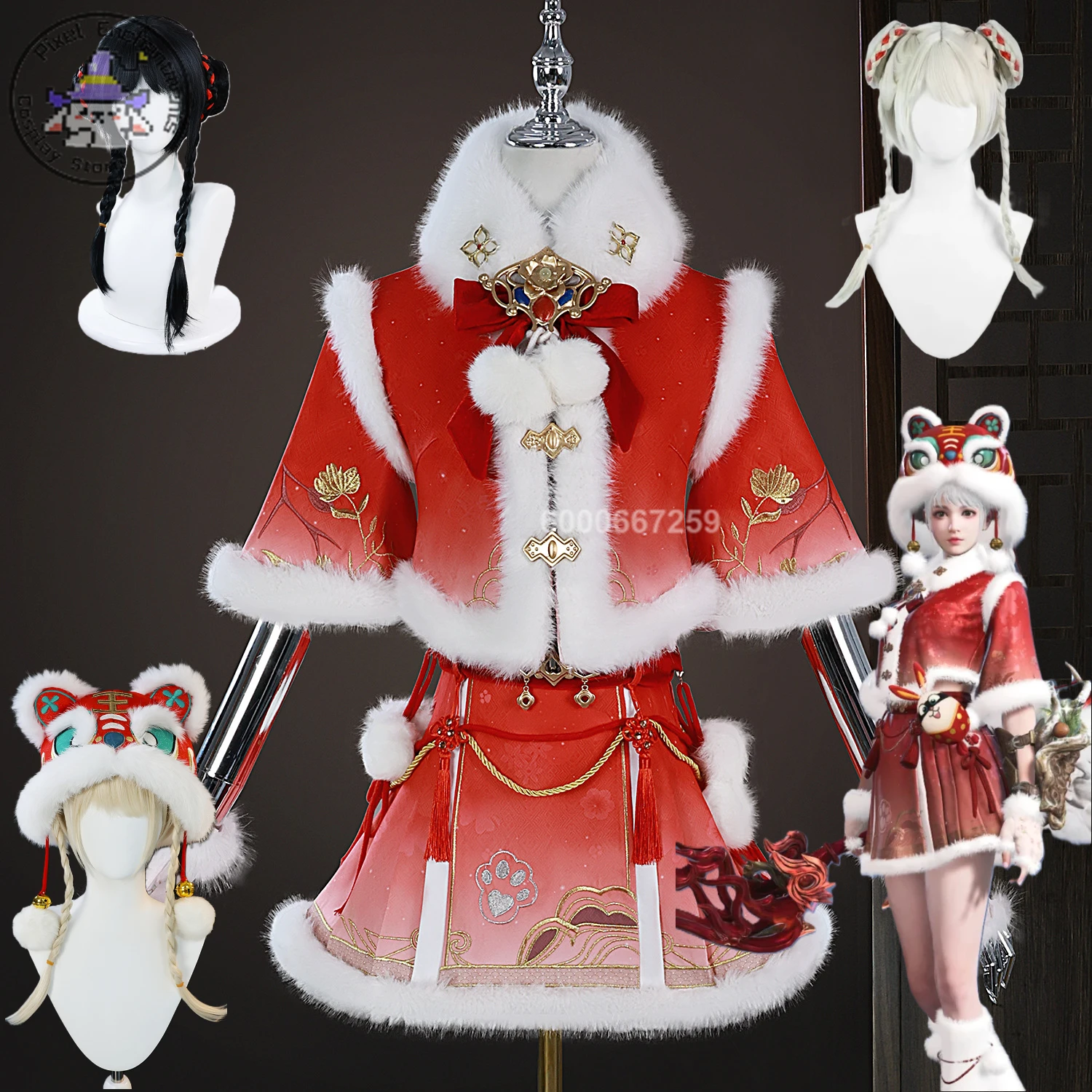 

Game Naraka Bladepoint HuTao Cosplay Costume Red New Year Women's Dresses Lolita Skirt Wig Outfit Anime Party Comic-Con Suit