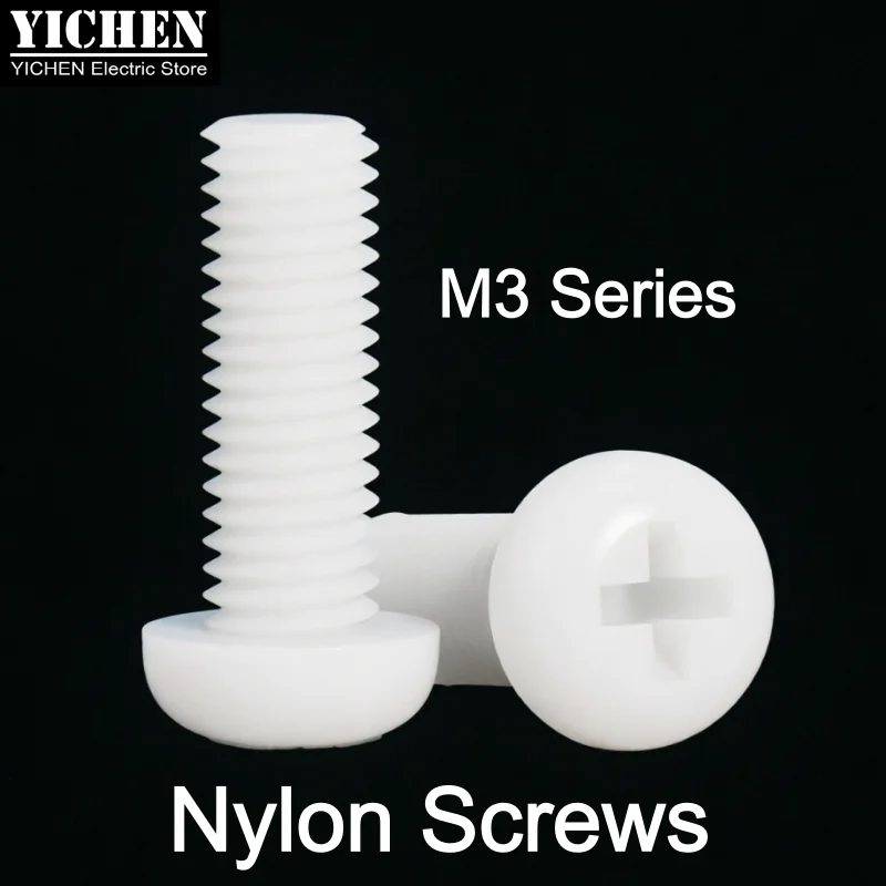 100pcs/lot White Nylon PA66 M3 Pan Head Phillips Screws 4mm-12mm Length Plastic Machine Screws, Nylon Fasteners Assortment Kit