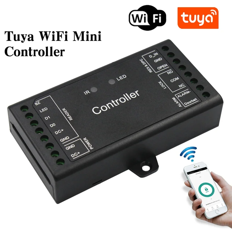 ABLU-TUYA Wifi Controller Single Door Remote Control Access Control Board Panel 12V Wiegand 26-44 Bits Input 1000 User