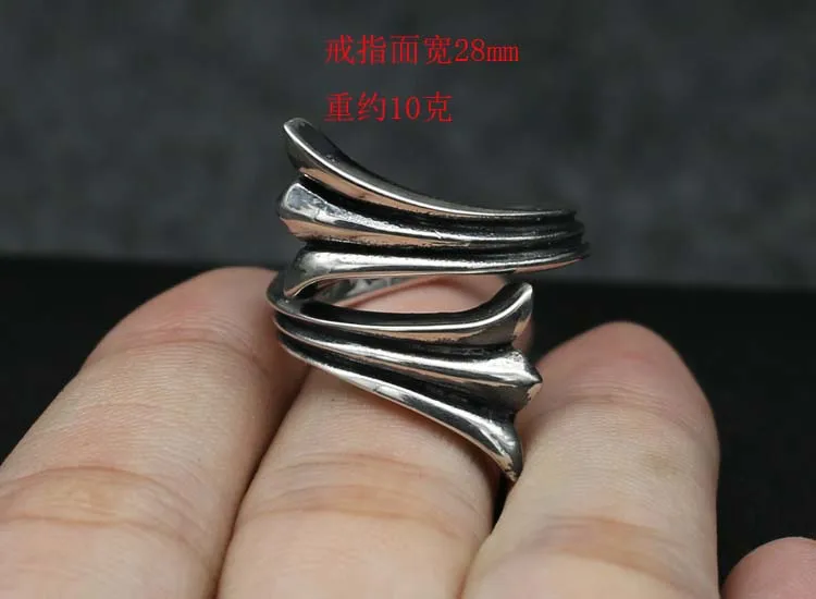 Open pure silver retro European and American flower tail cross ring with personalized creativity for men and women Japanese and