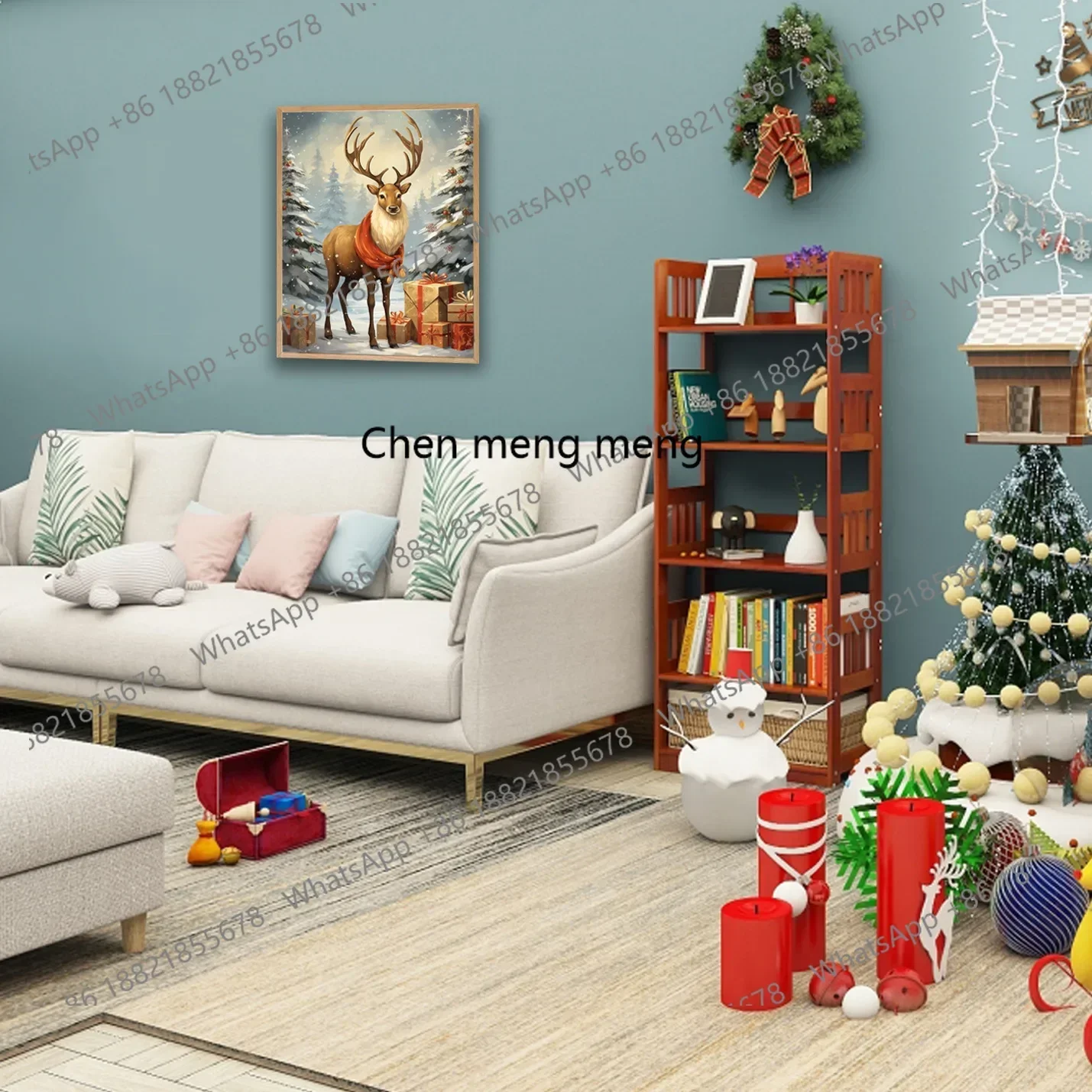 zA68Christmas Spring Festival snowman elk design custom size decorative painting