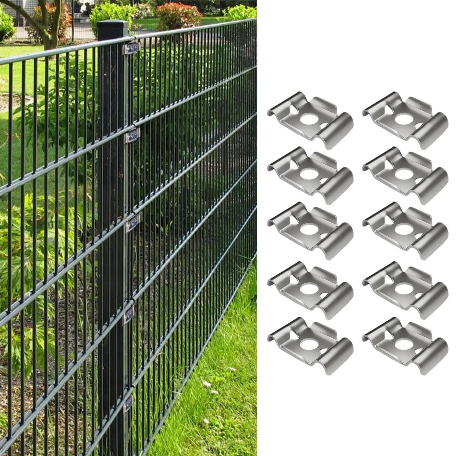 

10 Pieces Double Wire Fence Panel Clamp Rust-Resistant Dual-Wing Fence Post Fastener Stainless Steel Wire Fastener Weatherproof