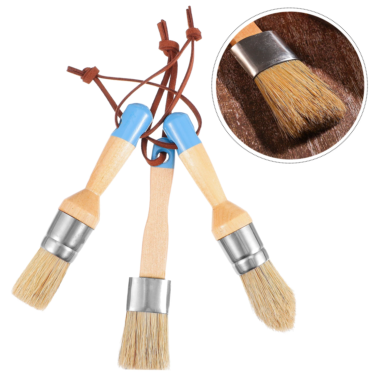 

3pcs Round Head Brush Set Boar Bristles Wood Handle Art Painting Tool Home Decor Wax Artist Brushes Set Oil Paint Brushes
