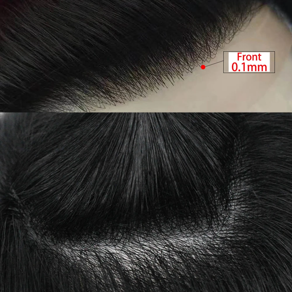 Men\'s Invisible Knot Natural Hairline Men Toupee 100% Human Hair Front Toupee Thin Skin Men Toupee Hair Replacement Hair Line