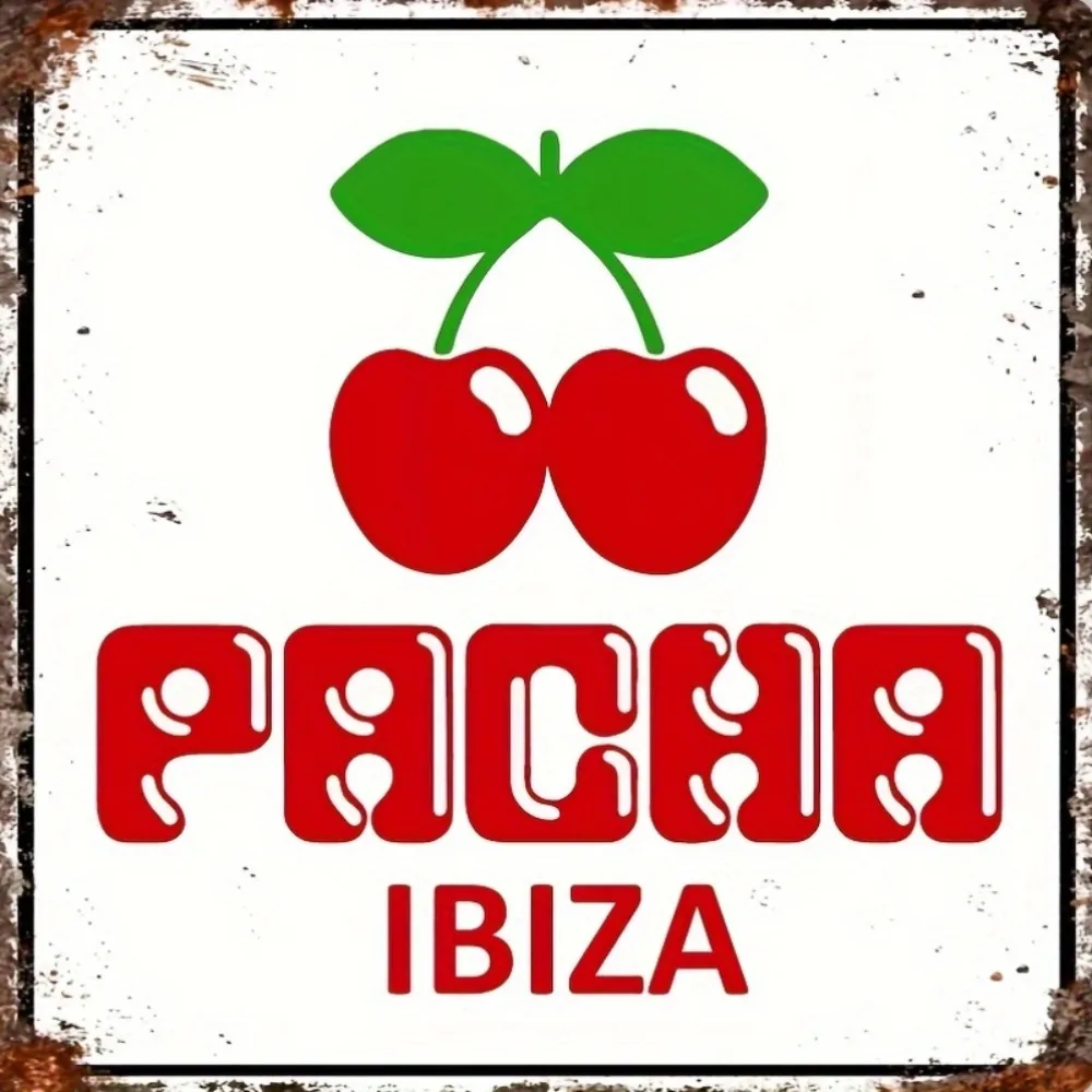 (Peinture sur métal 2D) Panneau de porte de club de danse rétro Pacha Ibiza rouge vibrant - Art mural en aluminium, décoration vintage pour bar de fête, durable