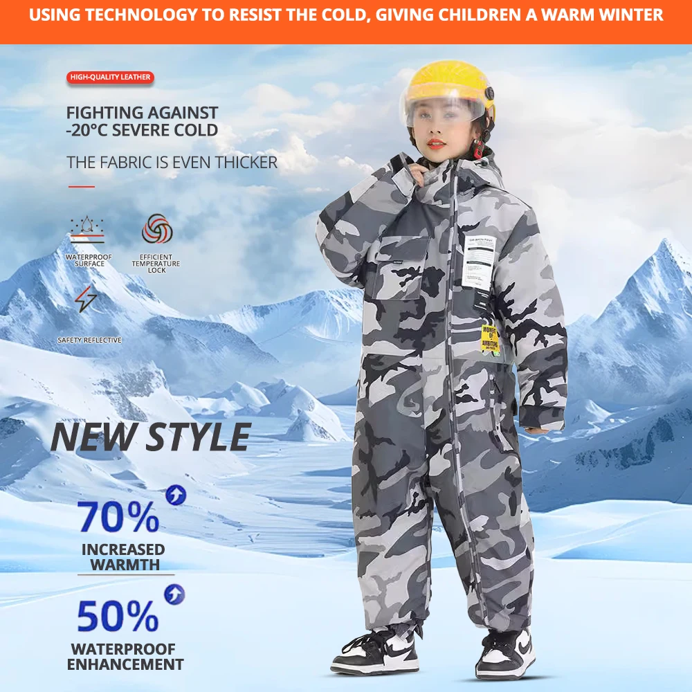 

Thickened Winter Warm Motorbike Cold-proof Riding Clothing Waterproof Windproof All-in-One Outdoor Ski Suits for Kids