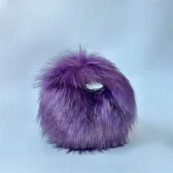 Embreagem de punho curto peludo pequeno para mulheres, bolsa de meia lua sacos de pulso de pelúcia porta-moedas senhoras bonitos moda luxo quente