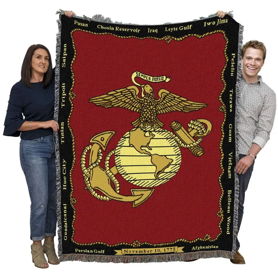 

US Marine Corps Emblem Blanket Gift Military Tapestry Throw Woven from Cotton Made in The USA 72x54