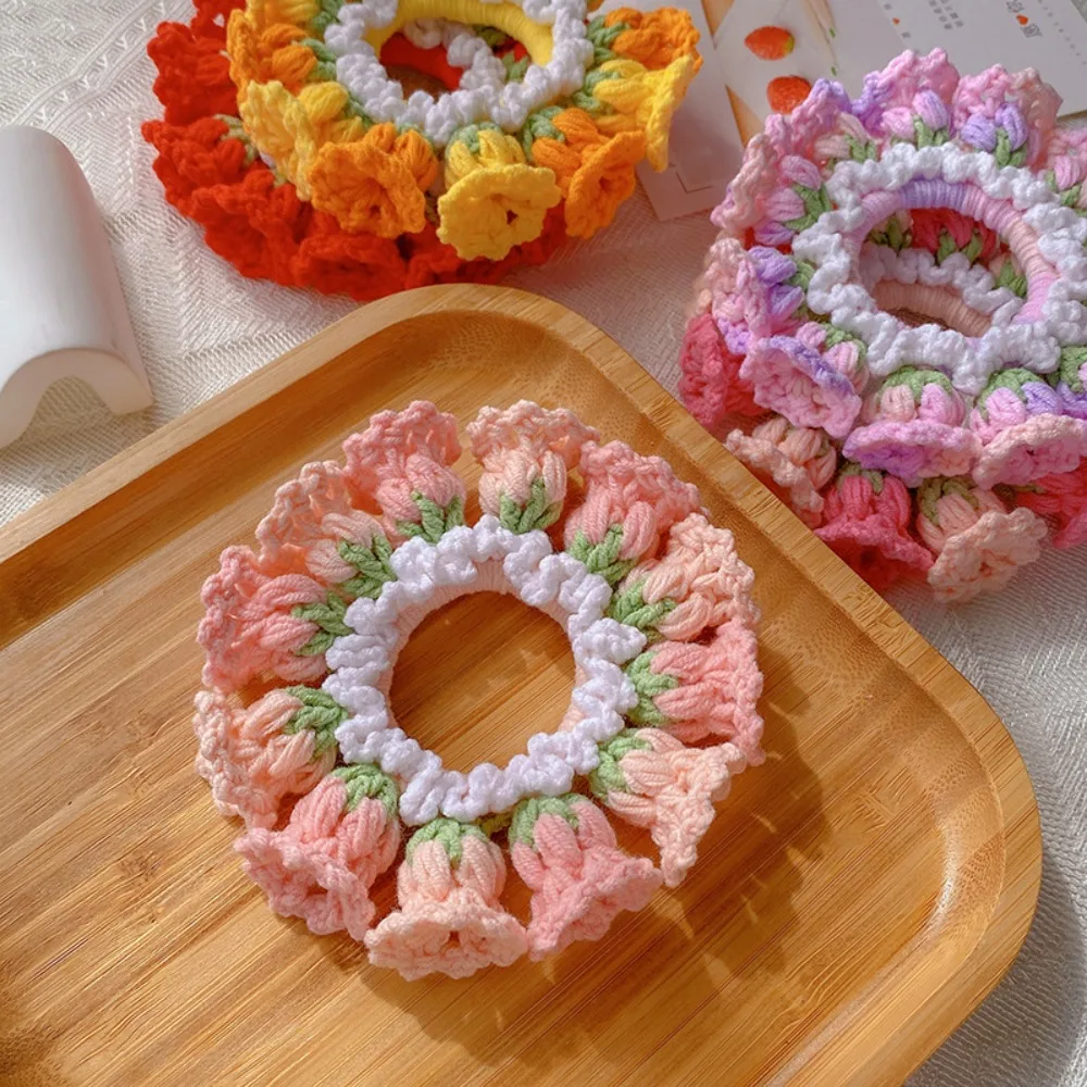 

Cute Flores Convallariae Crocheted Flower Scrunchies Handmade Colorful Knitted Hair Rope Elastic Headwear Sweet Hair Tie Girls