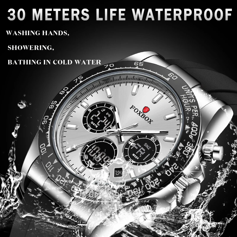 FOXBOX 2024 New Luxury Watches For Men Fashion Casual Digital Mens Watch Quartz Waterproof Luminous Wristwatch Male Reloj Hombre