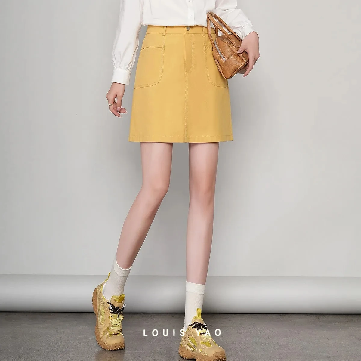 

LOUIS YAO Women's Skirts 2026 Spring High Waisted Short Skirt Casual Bottoms Work Style Metal Buckle Mini Skirt