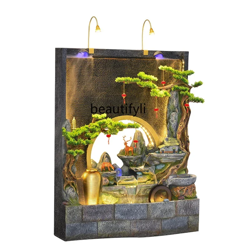 

Chinese-style floor-to-ceiling rockery flowing water fountain, water curtain wall, landscape lucky living room entrance ornament