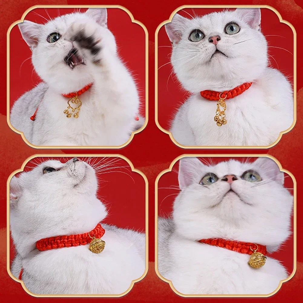 Chinese Cat Collar Red Rope Braided Collar Adjustable Traditional Lucky Bless Woven Kitten Collars Pets Puppy Dogs