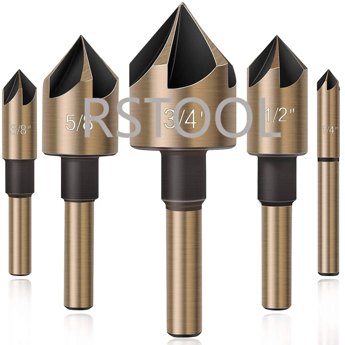 5pcs HSS 1/4" Hex Shank M2 82 Degree Point Angle Chamfer Countersink Drill Bit Set Flute Wood Chamfering Cutter 6mm-19mm