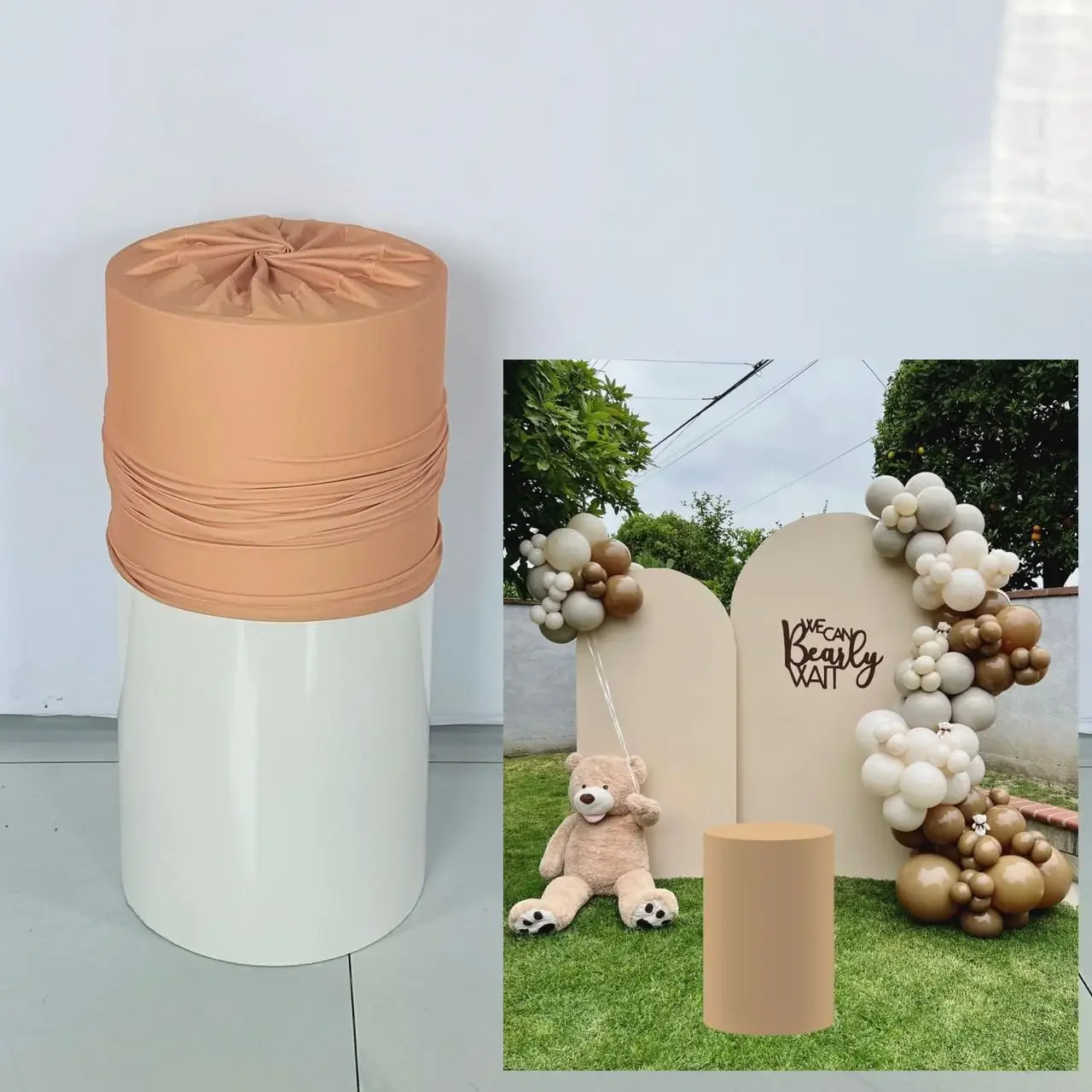 Light Brown Solid Color Cylinder Cover for Birthday Parties, Wedding and Baby Shower Decoration Props,Elastic Fabric