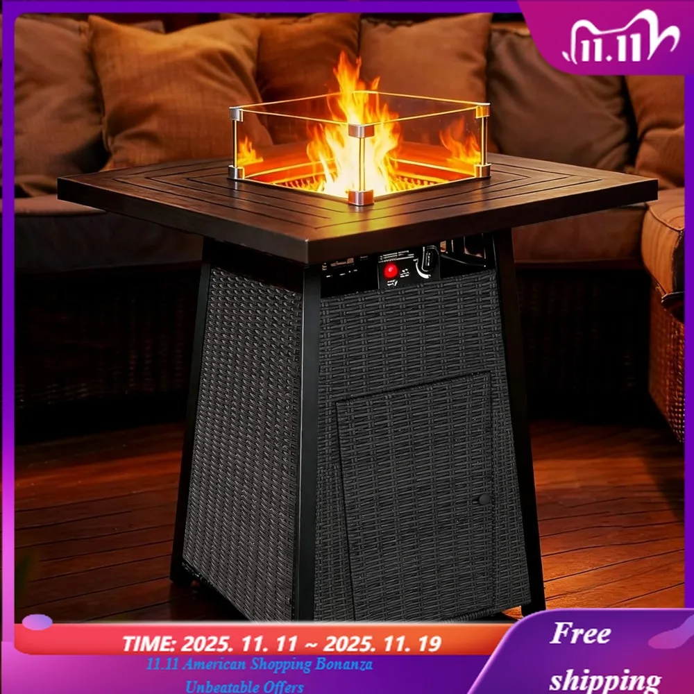 

38 Inch Outdoor Propane Fire Pit Table 50000 BTU Gas Fire Table with Premium Metal Tabletop Wicker Fire Pit with Rain Cover