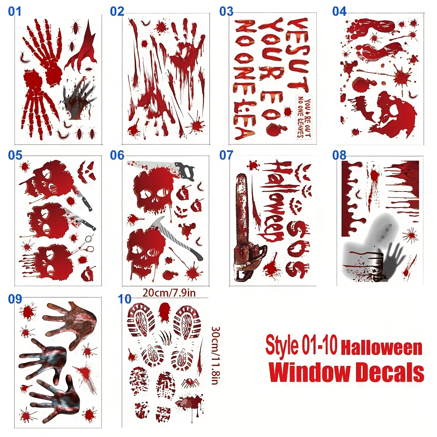 5/10 Style/Set Halloween Decorative Stickers Blood Print Window Stickers Static Attraction Adhesive and Removable Decoration Sup