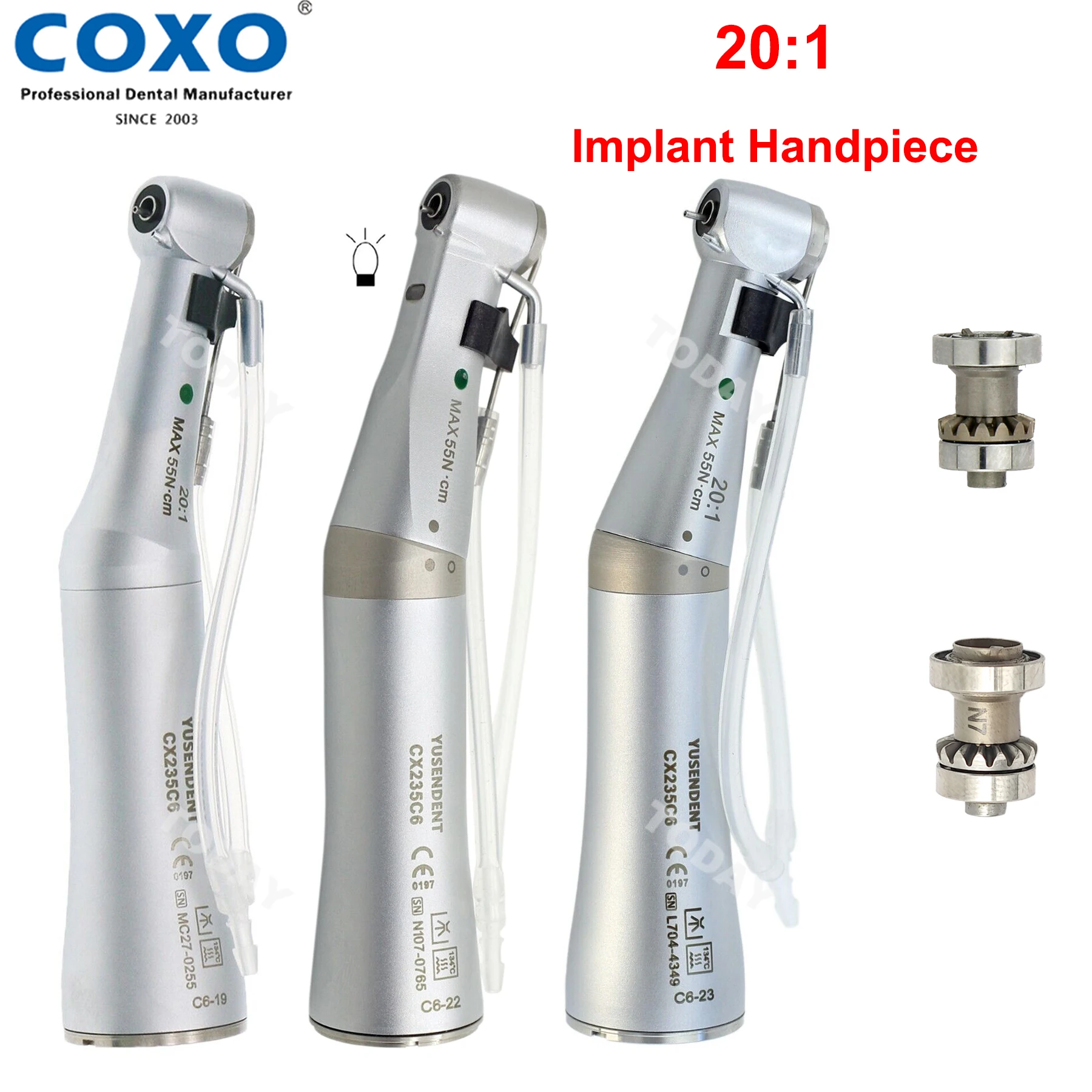 

COXO YUSENDENT Dental20:1 Fiber Optic Implant Surgery Low Speed Handpiece Push Button Contra Angle Handpiece E Type Fit KAVO NSK