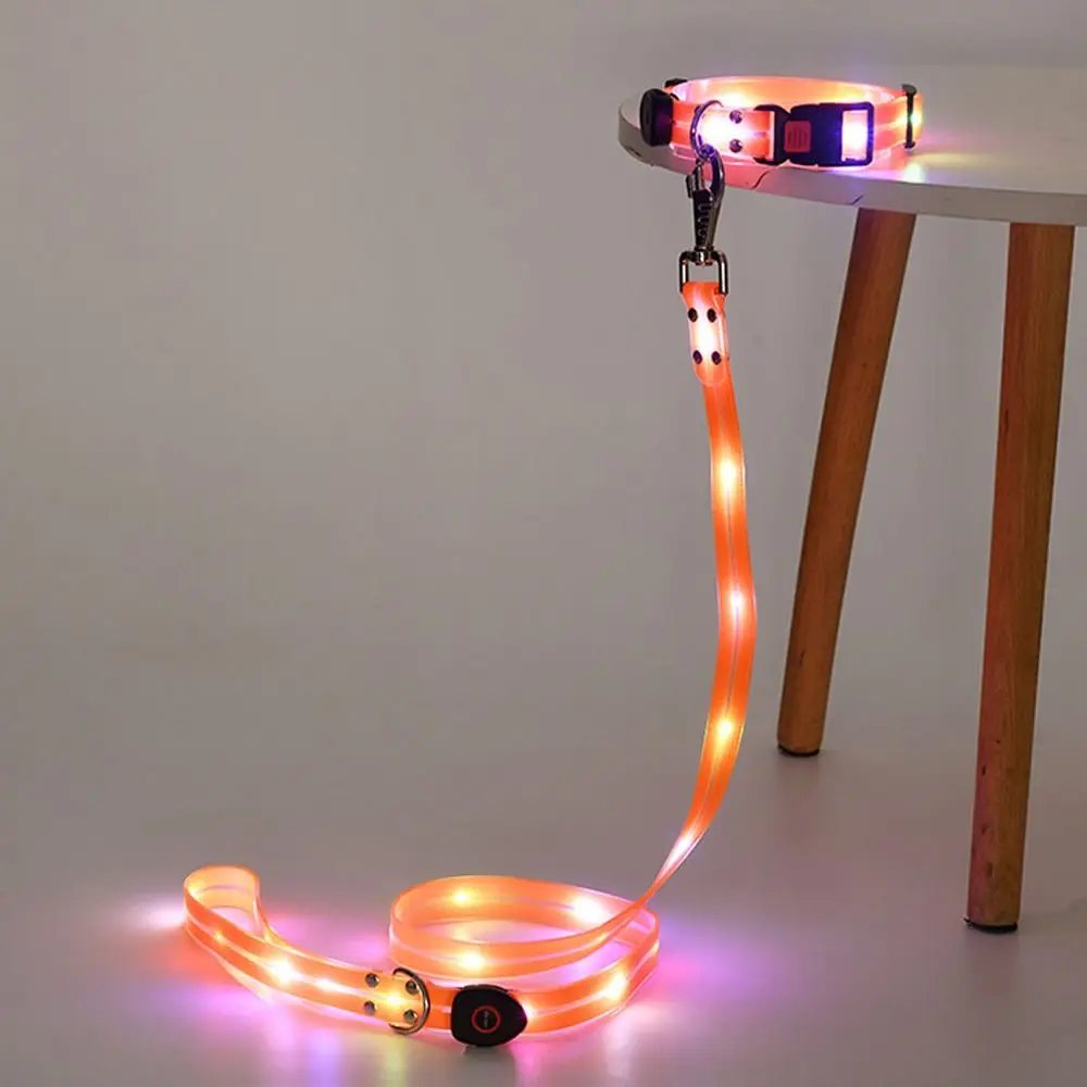 Glowing Dog Collar Leash Waterproof Adjustable Dog Led Light Collar Rechargeable Anti-lost Luminous Dog Collar For Night Walking