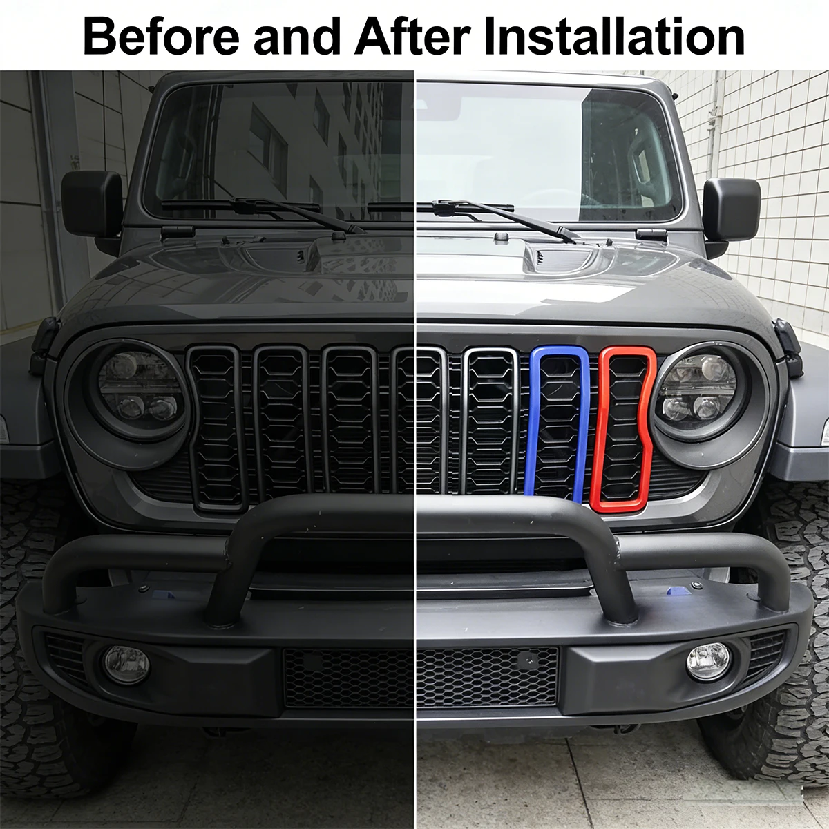 2Pcs for Jeep Wrangler JL Gladiator JT 2024 2025 2026 Front Grill Rings Frame Grille Inserts Cover Trim Car Exterior Accessories