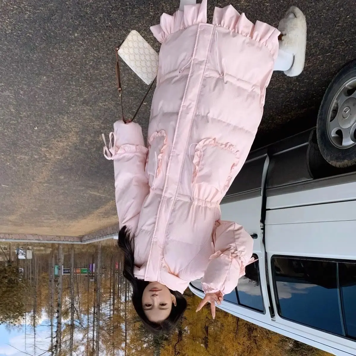 

Women's Korean Hepburn Style down Jacket Warm White Duck down Hooded Coat Loose Long Parkas Thick Winter Outerwear