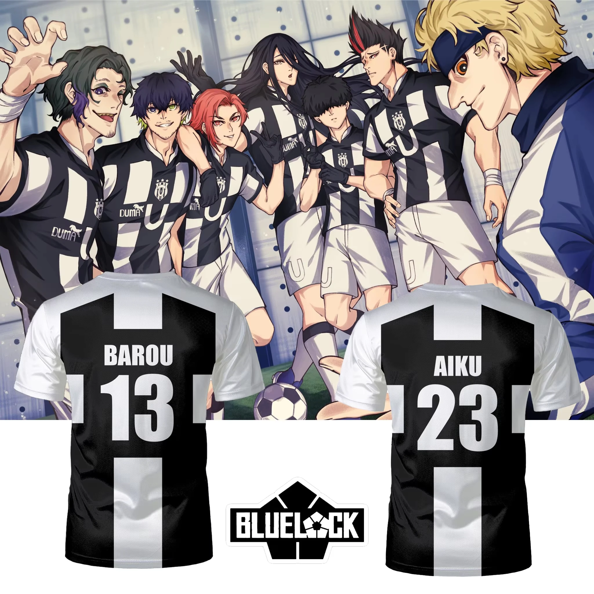 2025 Summer New Five Person Pattern VL Replika Anime Uber Blue Lock 3D Cosplay T-shirts Football Jersey Futsal Pattern T Shirt