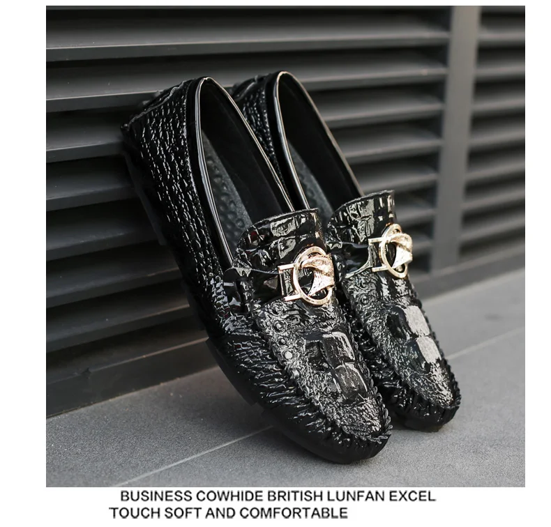 Herren-Slipper mit Krokodilmuster, Frühling/Sommer 2025, Britischer Stil, Glänzendes Leder, Lässige Loafer, Handgefertigt – Detail 18