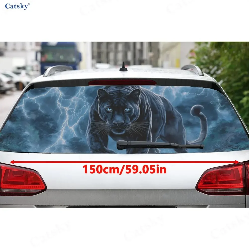 Thunder Panther Dominance Scene PVC Perforated Car Vinyl Wraps, Durable Car Rear Windshield Sticker, Waterproof Car Rear Window