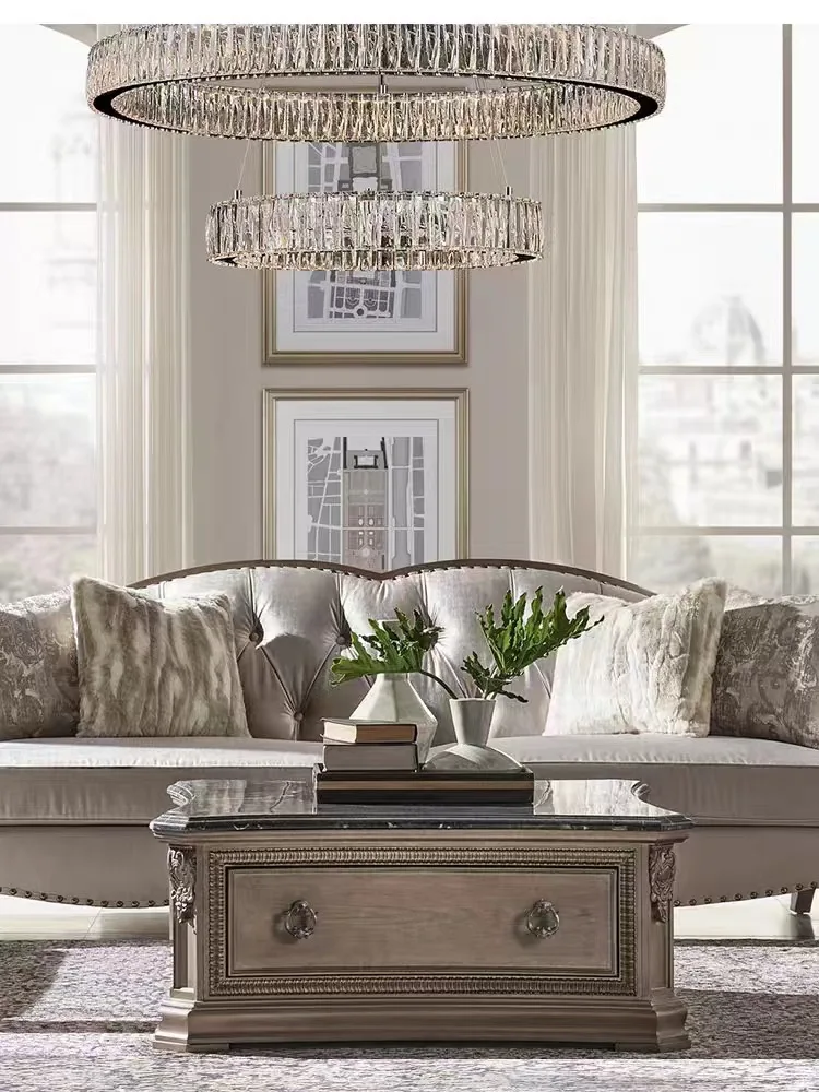 Customizable American old solid wood carving flower coffee table antique