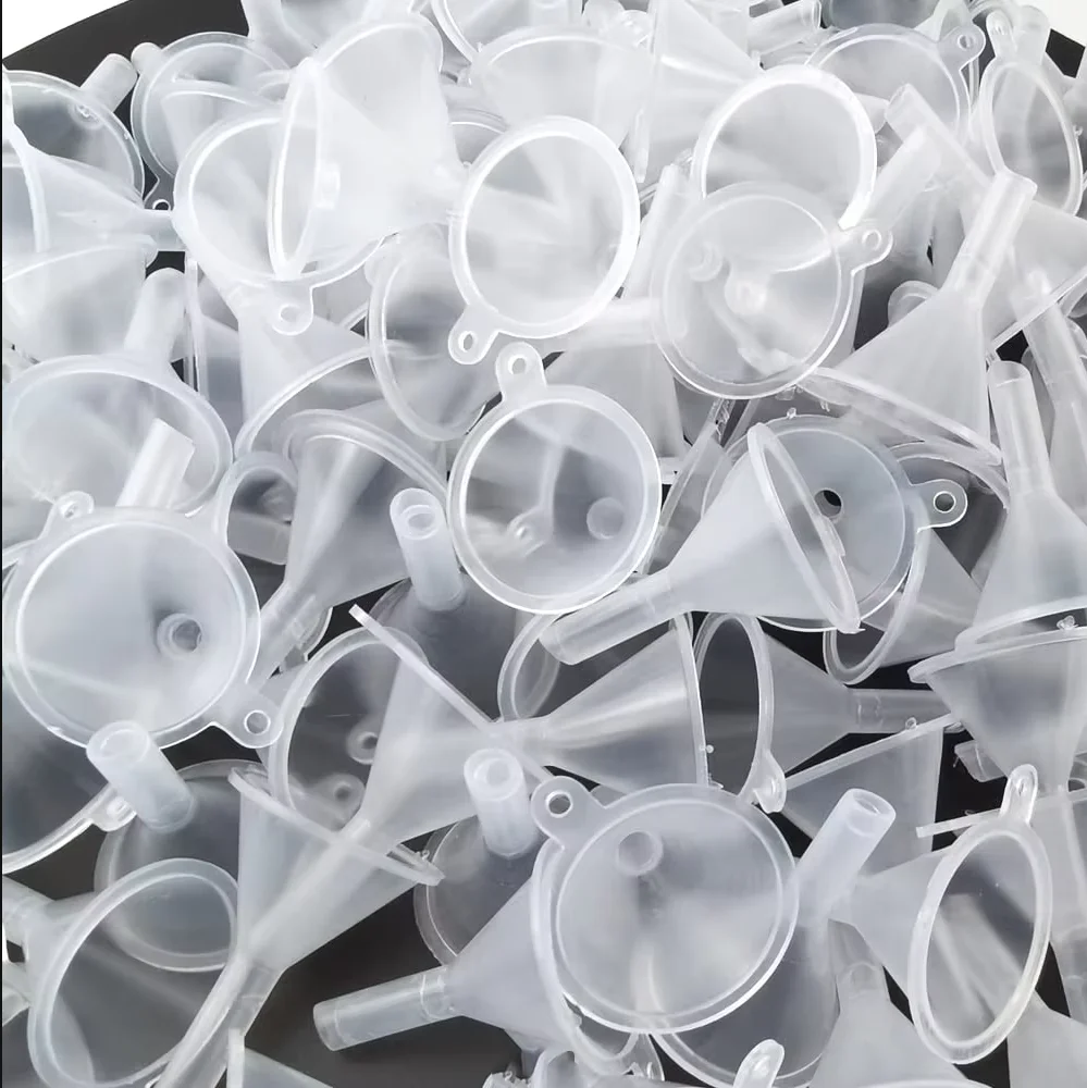 50/100Pcs Mini Transparent Plastic Funnel Set, Small Transfer Funnels Ideal for Lab Experiment, Baby Bottle Refill, Essential Oi